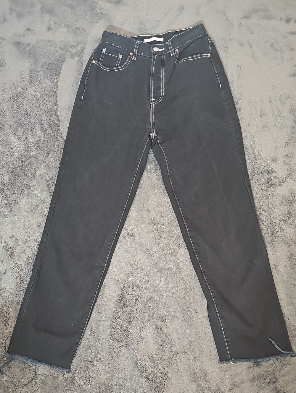PacSun Black Contrast Stitch Button Fly High Rise 100% Cotton Dad Jeans Size 25